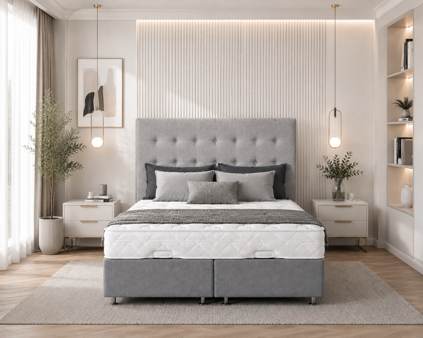 Κρεβάτι υφασμάτινο διπλό Kare - oval baza, GRI 581, 160x200 εκ.,All4home